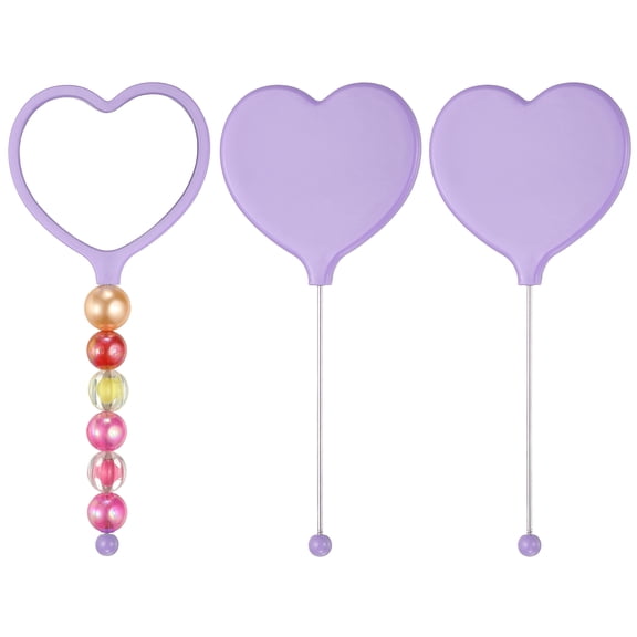 Uxcell 3 Pack Beadable Mirrors with Handle, 6.4 Inch Long Heart Shape Bead Mirror Bars Removable for DIY Crafts(Purple)