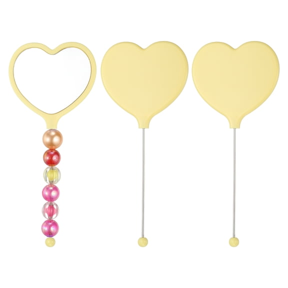 Uxcell 3 Pack Beadable Mirrors with Handle, 6.4 Inch Long Heart Shape Bead Mirror Bars Removable for DIY Crafts(Yellow)