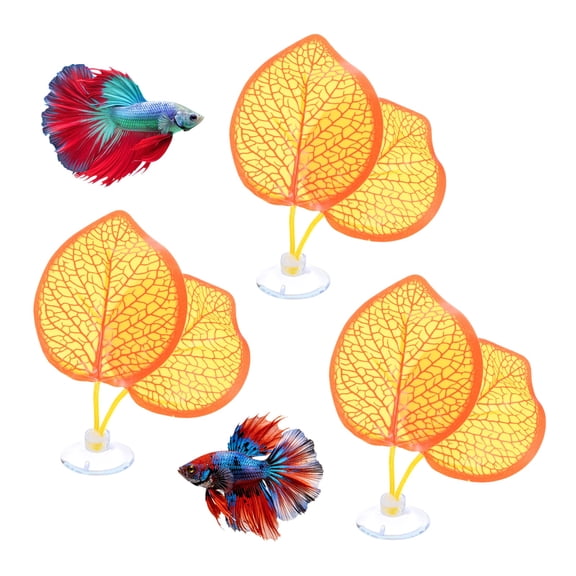 Uxcell 3-Pack Betta Fish Leaf Pad Plastic, Simulating the Natural Habitat Fish Hammock for Spawning Ground [Fittonia-Shaped,Orange]