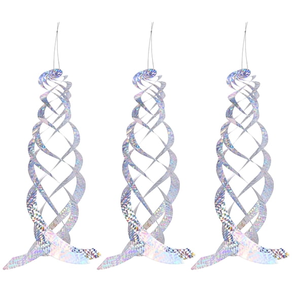 Uxcell 3-Pack Bird Repellent Spiral Reflectors, 17.8" Plastic Hanging Reflective Bird Deterrent Device [Silver Tone, Floral]