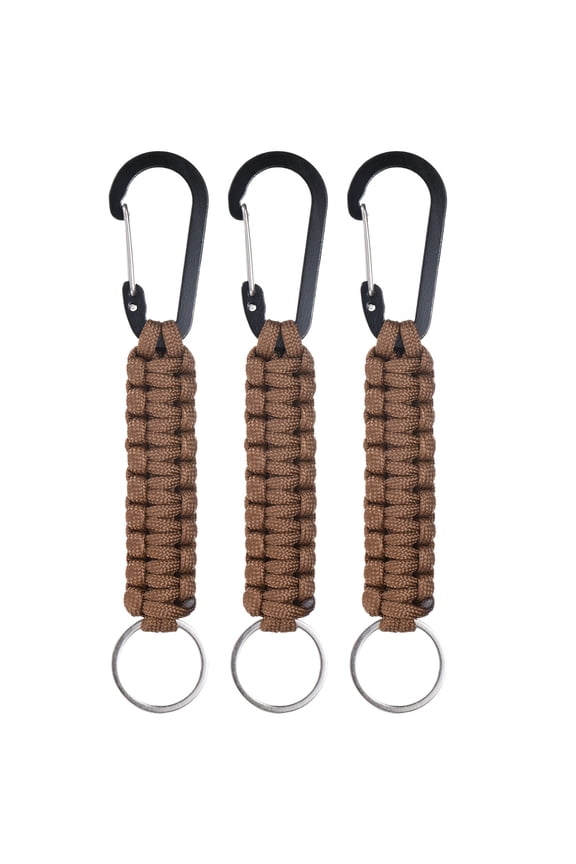 3-Pack Braided Paracord Keychain with Clips, 6.7 Inch Paracord Lanyard Clips Durable Hanger Hook for Backpacks Water Bottle for Camping/Hiking/Fishing/Traveling [Brown]