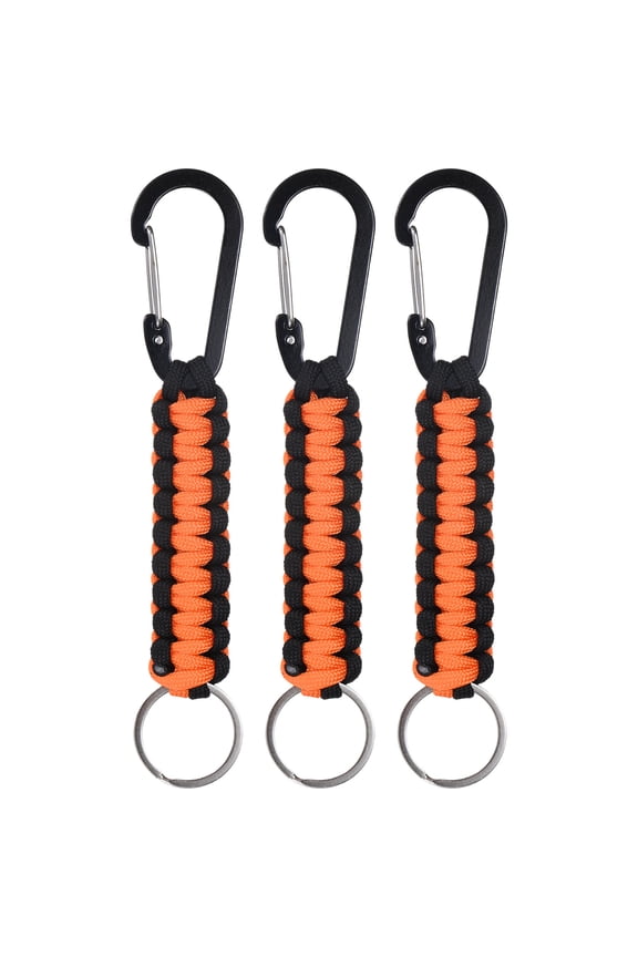3-Pack Braided Paracord Keychain with Clips, 6.7 Inch Paracord Lanyard Clips Durable Hanger Hook for Backpacks Water Bottle for Camping/Hiking/Fishing/Traveling [Orange And Black]
