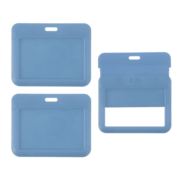 Uxcell 3 Pack Clear Badge Holder, Plastic ID Badge Holder Double Sided Horizontal ID Protector Clips, Grey Blue