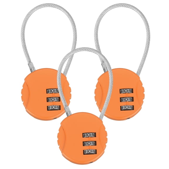 Uxcell 3-Pack Combination Locker Lock, 3 Digit Round Shaped Padlock Gym Locks with Cable for Luggage/Backpack Zipper/Outdoor [Orange]