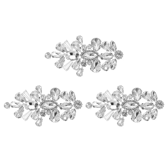 Uxcell 3 Pack Crystal Rhinestone Applique, Glitter Rhinestone Iron on Patches Hot Fix or Sew on Sewing Appliques for Bridal Clothes Belt Bags Decoration (1.6 x 3.1 Inch, Silver)