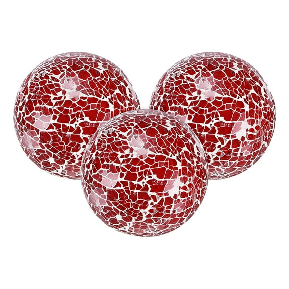 Uxcell 3-Pack Decorative Ball for Bowls, 3 Inch Mosaic Glass Balls Decorative Glass Orbs for Home Decor/Dining Tables [Red]