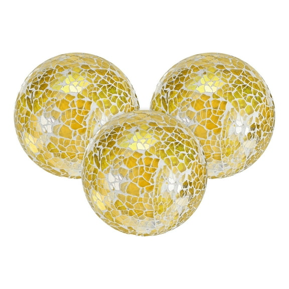 Uxcell 3-Pack Decorative Ball for Bowls, 3 Inch Mosaic Glass Balls Decorative Glass Orbs for Home Decor/Dining Tables [Yellow]