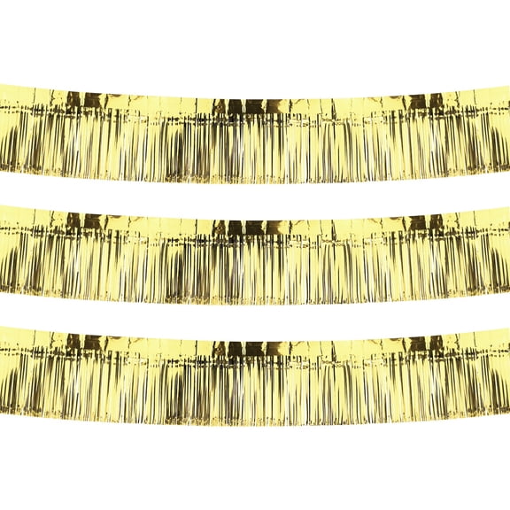 Uxcell 3-Pack Foil Fringe Garland 10 Feet Shiny Metallic Foil for Parties and Events Light Gold