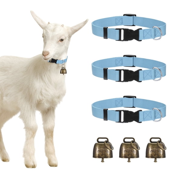Uxcell 3-Pack Goat Collars with Bells, 13.8"-20.5" Polyester Adjustable Pet Collar with Anti-Lost Grazing Copper Bell [Blue]