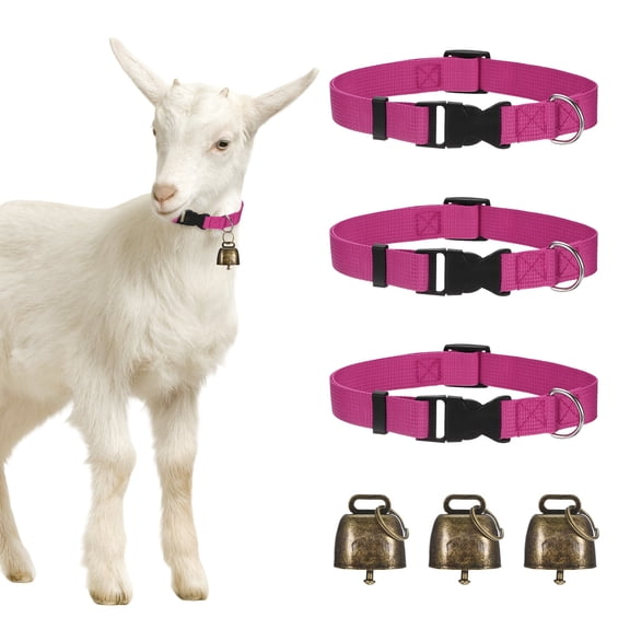 Uxcell 3-Pack Goat Collars with Bells, 13.8"-20.5" Polyester Adjustable Pet Collar with Anti-Lost Grazing Copper Bell [Rose Red]