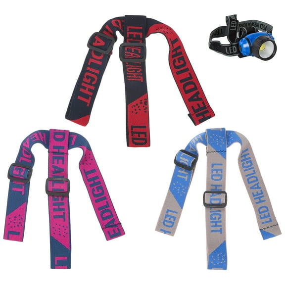 Uxcell 3-Pack Headlamp Strap Replacement Headband, High Elastic Adjustable Belt for Climbing, Gray Blue, Blue Pink, Black Red