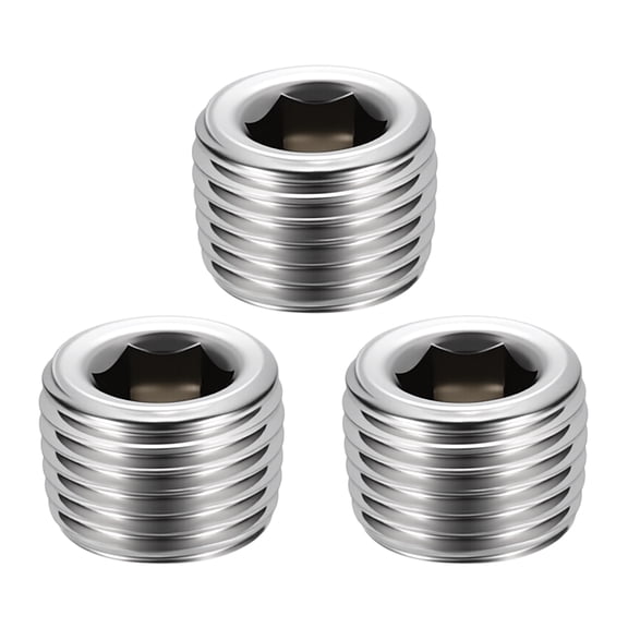 Uxcell 3 Pack Hex Head Socket Pipe Plug Fitting, 1/8" NPT Male Threaded End Cap, 304 Stainless Steel Hex Thread Pipe Fittings for Water Pump, Engine, Industrial Piping