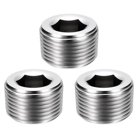Uxcell 3 Pack Hex Head Socket Pipe Plug Fitting, 3/4" NPT Male Threaded End Cap, 304 Stainless Steel Hex Thread Pipe Fittings for Water Pump, Engine, Industrial Piping