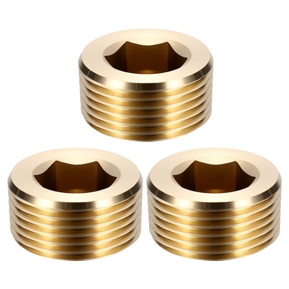 Uxcell 3 Pack Hex Head Socket Pipe Plug Fitting, 3/4" NPT Male Threaded End Cap, Brass Hex Thread Pipe Fittings for Water Pump, Engine, Industrial Piping