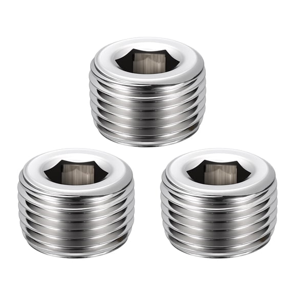 Uxcell 3 Pack Hex Head Socket Pipe Plug Fitting, 3/8" NPT Male Threaded End Cap, 304 Stainless Steel Hex Thread Pipe Fittings for Water Pump, Engine, Industrial Piping