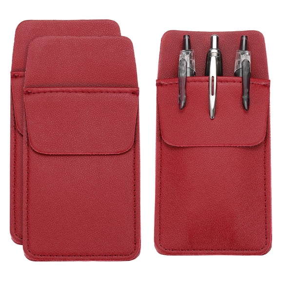 Uxcell 3 Pack Leather Pocket Protector, MultiPurpose Pen Pocket Protector Pen Holder Organizer Pouch for Shirts Lab Coats, Burgundy