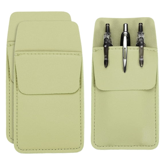 Uxcell 3 Pack Leather Pocket Protector, MultiPurpose Pen Pocket Protector Pen Holder Organizer Pouch for Shirts Lab Coats, Matcha