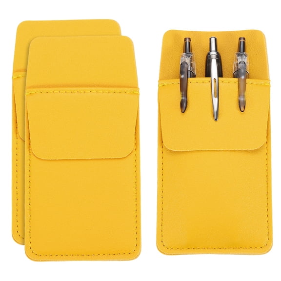 Uxcell 3 Pack Leather Pocket Protector, MultiPurpose Pen Pocket Protector Pen Holder Organizer Pouch for Shirts Lab Coats, Yellow