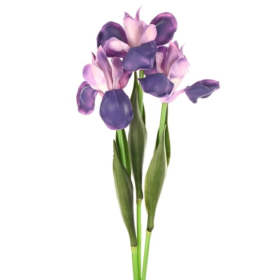 Uxcell 3-Pack Light Purple Green Artificial Iris Flowers,18 Inch Faux Iris PU Bouquets Real Touch for Home/Wedding