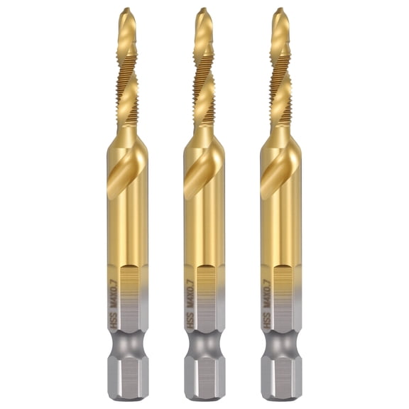 Uxcell 3 Pack M4 x 0.7 Spiral Flute Thread Tap - M2 High Speed Steel 1/4" Hex Shank Right Hand Screw Drill Tap Titanium Finish Milling Machine Taps Threading Tapping