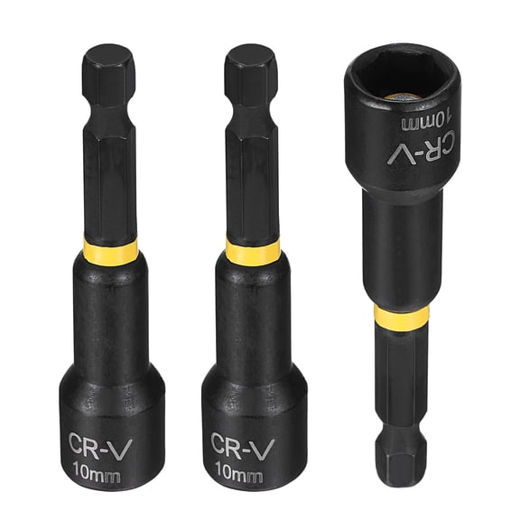 Uxcell 3 Pack Magnetic Nut Driver Drill Bit 10mm Metric Socket, 1/4" Quick-Change Hex Shank 2.6" (65mm) Length CR-V Steel 6-Point Sockets Wrench Tools for Power Drills Impact Drivers