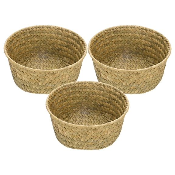 Uxcell 3-Pack Natural Seagrass Woven Storage Basket, 16cm x 8.5cm Small Round Storage Seaweed Woven Sundries Baskets [Straw Color]