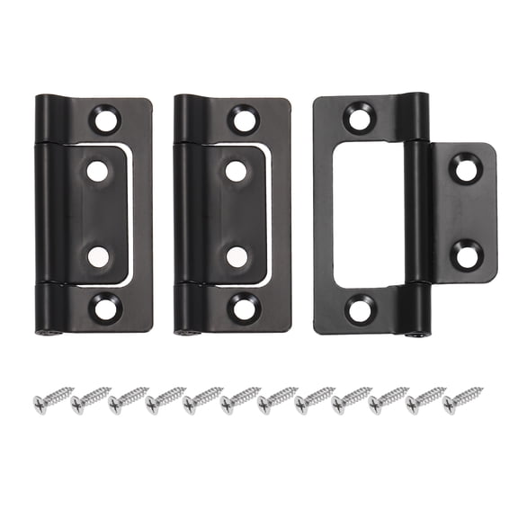 Uxcell 3 Pack Non Mortise Door Hinges, 2" x 1" Iron Bifold Butt Cabinet Hinges Smooth Sliding Bearing Hinge with Mounting Screws for Doors, Windows, Cabinets, Box, Furniture, Black