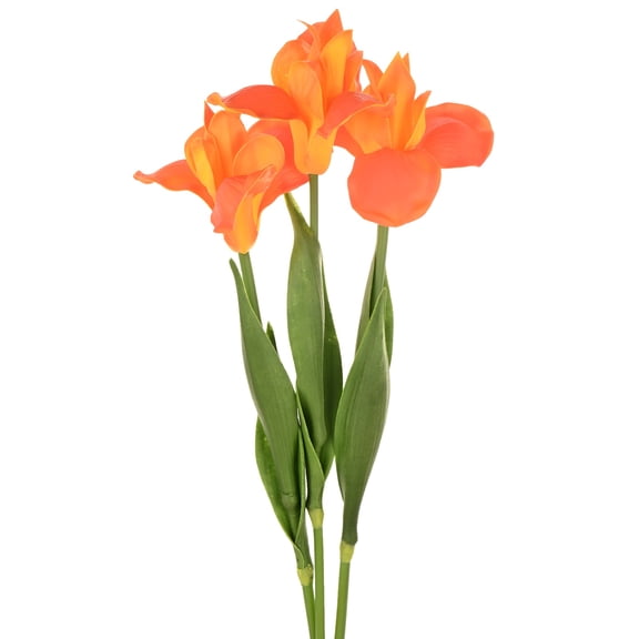 Uxcell 3-Pack Orange Green Artificial Iris Flowers,18 Inch Faux Iris PU Bouquets Real Touch for Home/Wedding