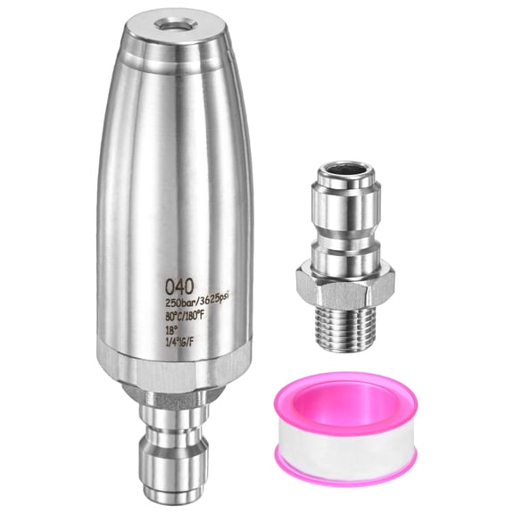 Uxcell 3-Pack Pressure Washer Turbo Nozzle Tips Kits, 360 Rotating Turbo Nozzle with Thread Seal Tape, G3/8 Quick Connector, 4 GPM [Silver]