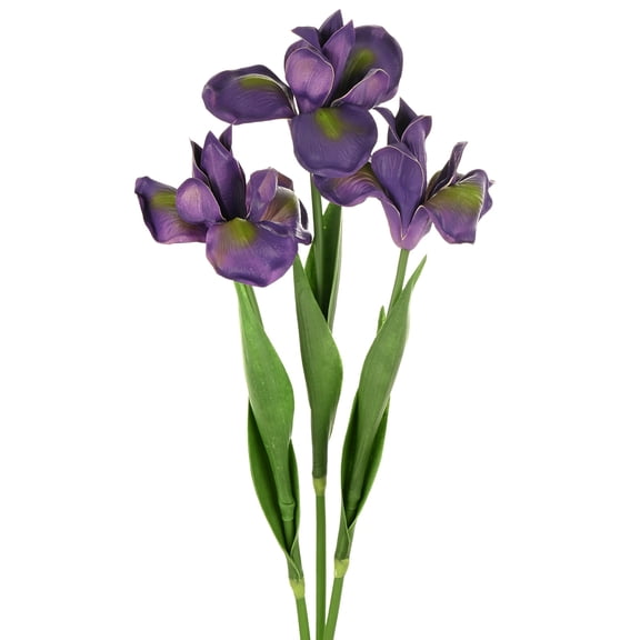 Uxcell 3-Pack Purple Green Artificial Iris Flowers,18 Inch Faux Iris PU Bouquets Real Touch for Home/Wedding