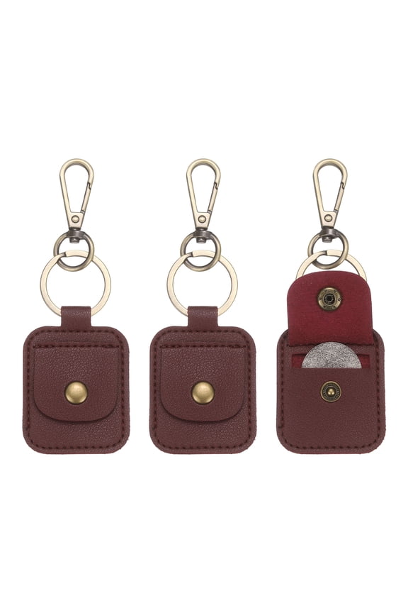 3 Pack Quarter Leather Coin Holder, AA Medallion Snap Open Coin Display Holder for Collectible Challenge and Daily Carry Accessory, Wine Red