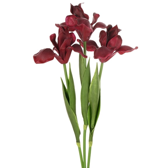Uxcell 3-Pack Red Green Artificial Iris Flowers,18 Inch Faux Iris PU Bouquets Real Touch for Home/Wedding