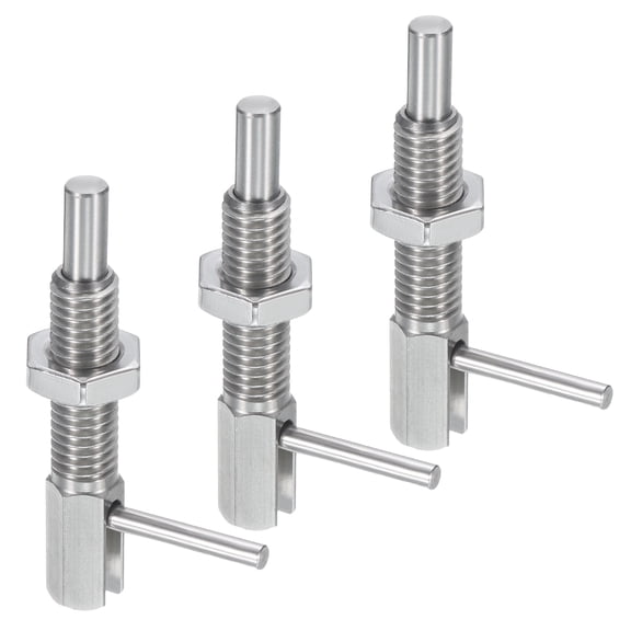 Uxcell 3 Pack Retractable Indexing Plunger Pin, M8 L Spring Plunger Stainless Steel Spring Loaded Latch Telescopic Locking Pin with Nut for Machinery Shipbuilding