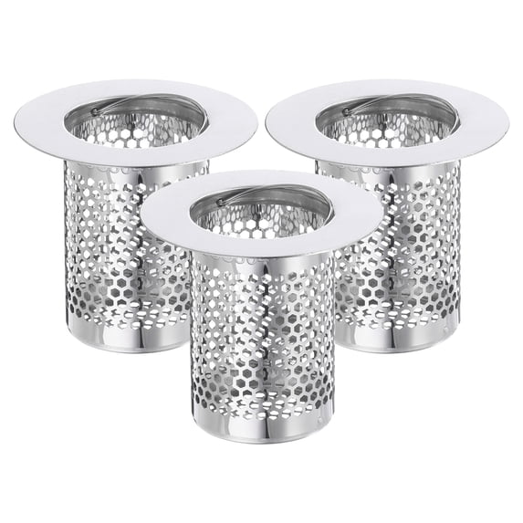Uxcell 3 Pack Shower Drain Strainer, 2" x 2" Stainless Steel Deep Sink Hair Catcher