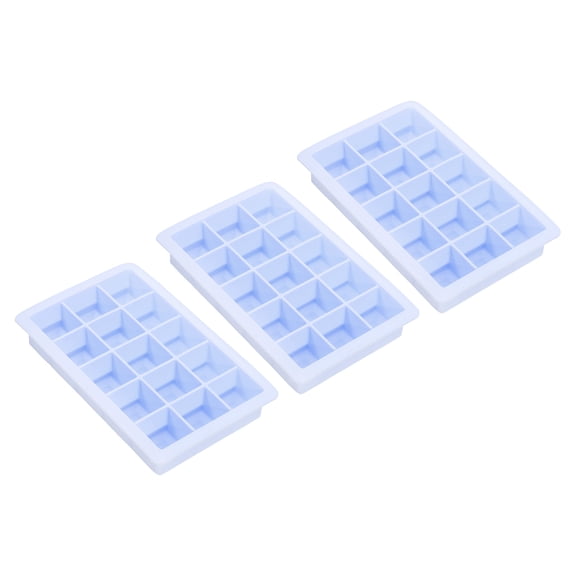 Uxcell 3 Pack Silicone Ice Tray Tray with Lid for Freezer Square Ice Tray Mould 15 Grid Per Tray, Light Blue