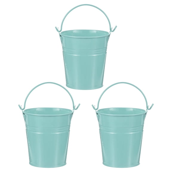 Uxcell 3-Pack Small Metal Bucket with Handle, 3.1 x 3.3 Inch Iron Mini Buckets for Farmhouse Flower/Garden Planters [Peacock Blue]