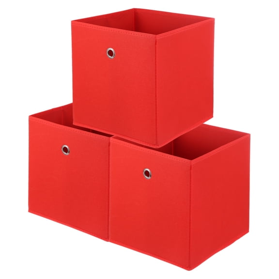 Uxcell 3 Pack Storage Cubes, 11 x 11 x 11 Inch Fabric Storage Bins with Circular Handle, Foldable Cube Organizer Bins Box, Red