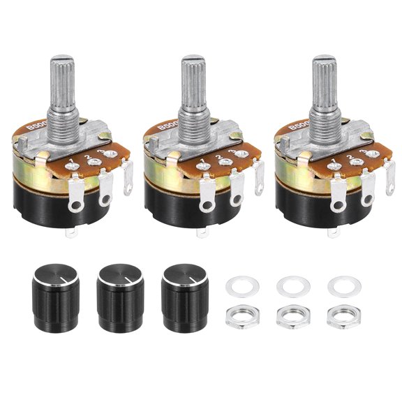 Uxcell 3 Pack WH138 Potentiometer 500K Ohm Single-Joint Variable Resistors 3 Terminals Linear Taper Rotary with Knob Cap