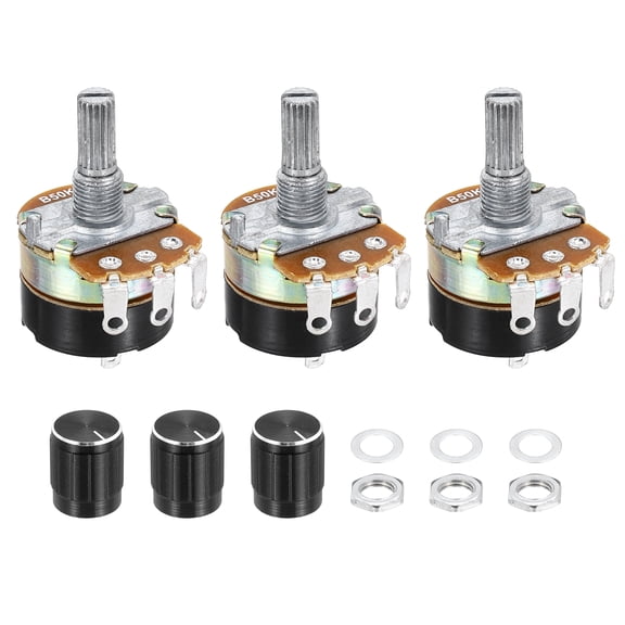 Uxcell 3 Pack WH138 Potentiometer 50K Ohm Single-Joint Variable Resistors 3 Terminals Linear Taper Rotary with Knob Cap