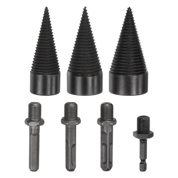 Uxcell 3-Pack Wood Splitter Drill Bit 32mm + 38mm + 42mm+4 Handles (Square+Round+Hex Shank+Small Hex) for Stove/Farm