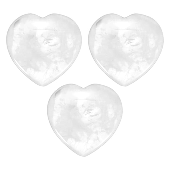 Uxcell 3-Pack Worry Stones, 0.98 Inch Jade Anxiety Crystals for Protection and Soothing Energy, Heart Shaped Rocks [Translucent White]