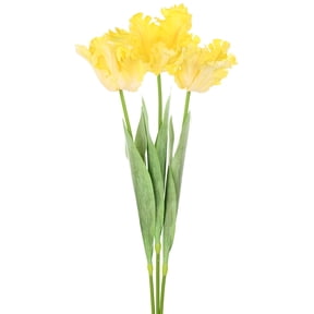 Uxcell 3-Pack Yellow Green Artificial Parrot Tulip Flowers,27 Inch Faux Parrot Tulip Flowers PU Bouquets Real Touch for Home/Wedding