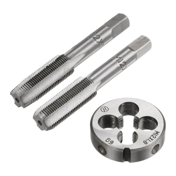 Uxcell 3 Packs M12 x 1 Taper/Bottom Thread Taps and Round Die Metric Hand Tap & Die Set