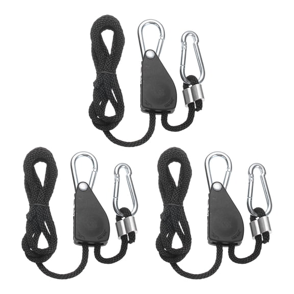 Uxcell 3 Pairs 1/4" Adjustable Rope Hanger, 4.92ft(1.5 Meter) Heavy Duty Ratchet Tie Down Strap with Rope Clip Hanger for Hanging Plants, Grow Light and Various Tie-Down Uses, Black
