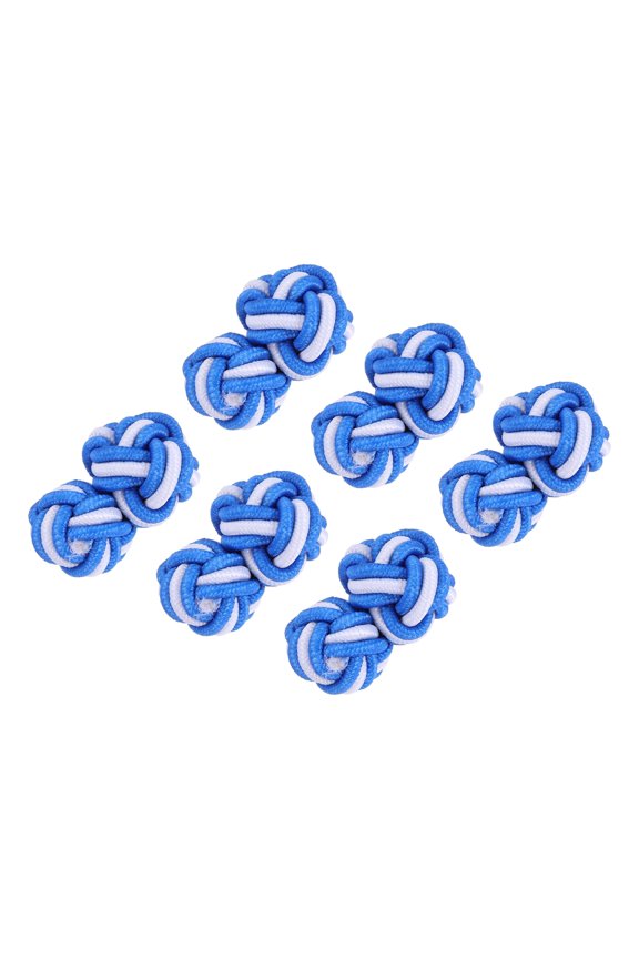 3 Pairs Silk Knot Cufflinks, Elastic Fabric Shirt Cufflinks, Twist Knot Dress Accessories Cuff Link for Men, Women, Business, Gift, Wedding, Blue-White