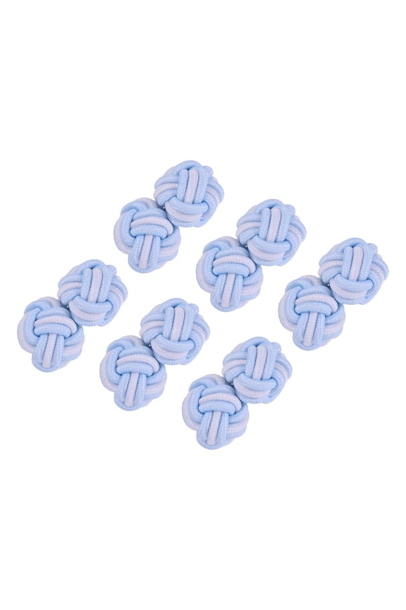 3 Pairs Silk Knot Cufflinks, Elastic Fabric Shirt Cufflinks, Twist Knot Dress Accessories Cuff Link for Men, Women, Business, Gift, Wedding, Light Blue-White