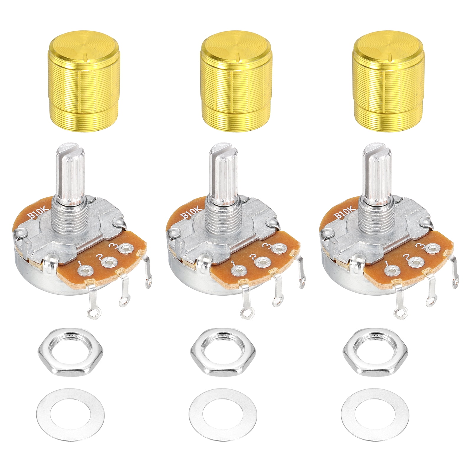 Uxcell 3 Pcs 10K Ohm Rotary Potentiometer, WH138 3 Pin Single Turn ...
