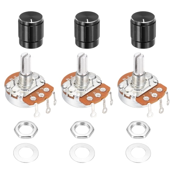 Uxcell 3 Pcs 1K Ohm Rotary Potentiometer, WH138 3 Pin Single Turn Linear Taper Variable Resistor Potentiometers with Alloy Knob for Inverter Speed Regulation, Black