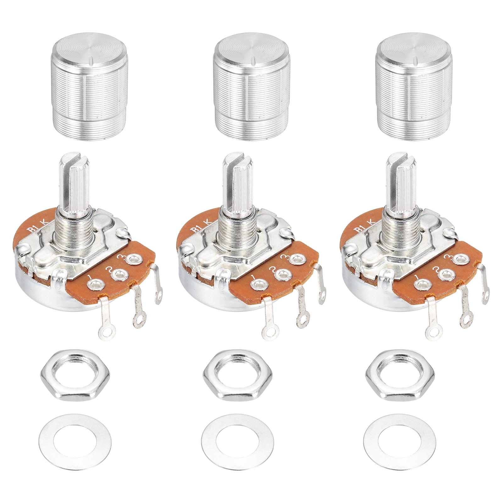 Uxcell 3 Pcs 1K Ohm Rotary Potentiometer, WH138 3 Pin Single Turn ...