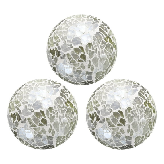 3 Pack 2.36" Decorative Balls Mosaic Glass Balls Orbs, Colorful Amber
